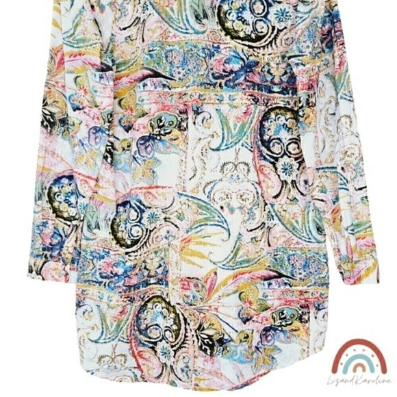 Soft Surroundings Kira Paisley Button Down Shirt Tunic Longline Blouse Top - Picture 6 of 12
